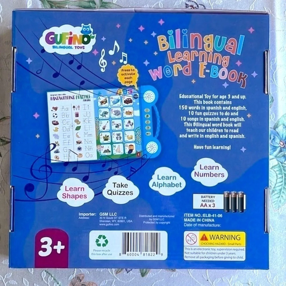Brand New Bilingual Interactive Learning Word E-Book & Flashcards Toy Spanish